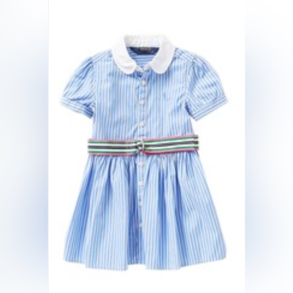 Polo Ralph Lauren Blue Striped Skater Dress with Belt